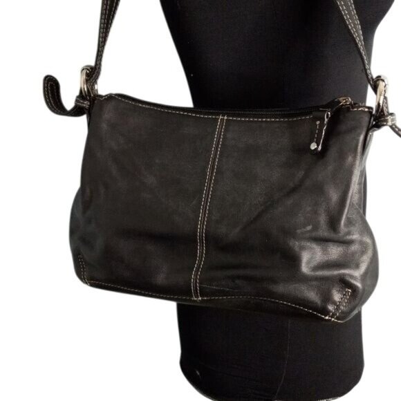 Tignanello Shoulder Hobo Bag Black Leather Chain Print Lining Adjustable Strap - Picture 6 of 13